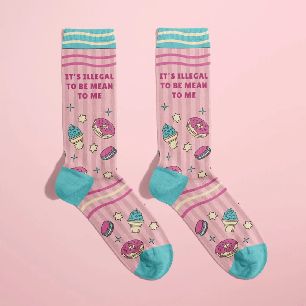 It’s Illegal To Be Mean To Me Socks – Funny Women’s Novelty Socks by Fun Club