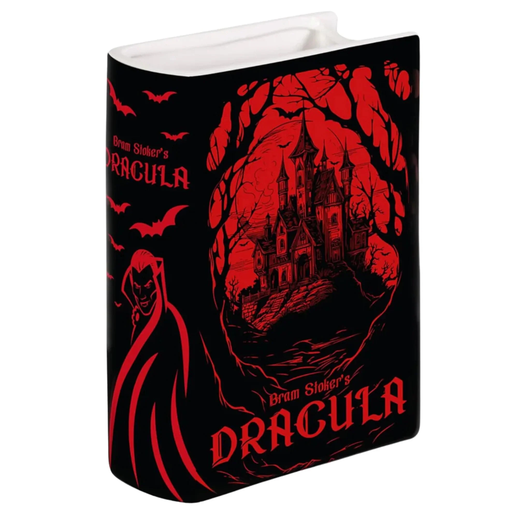 Dracula Ceramic Book Vase – Gothic Red and Black Vase