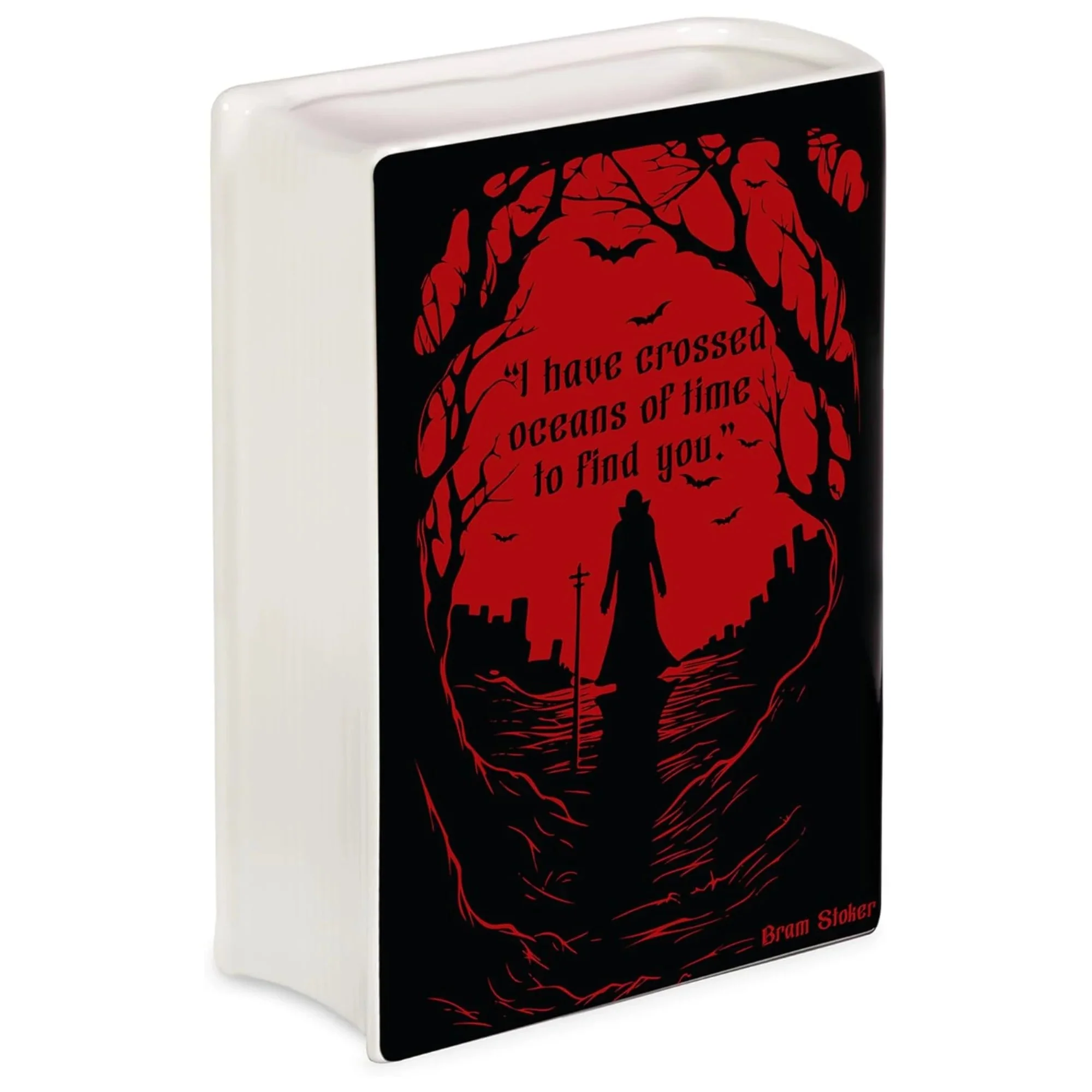 Dracula Ceramic Book Vase – Gothic Red and Black Vase - Image 2