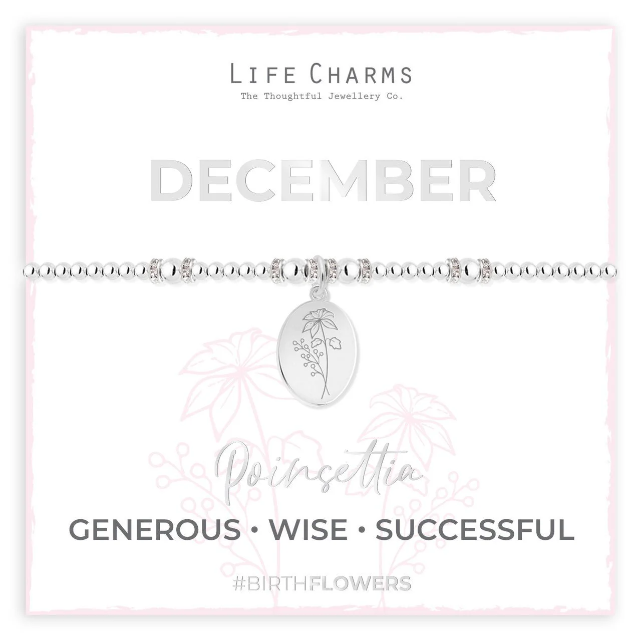 Life Charms Birth Flower Bracelet - December Silver