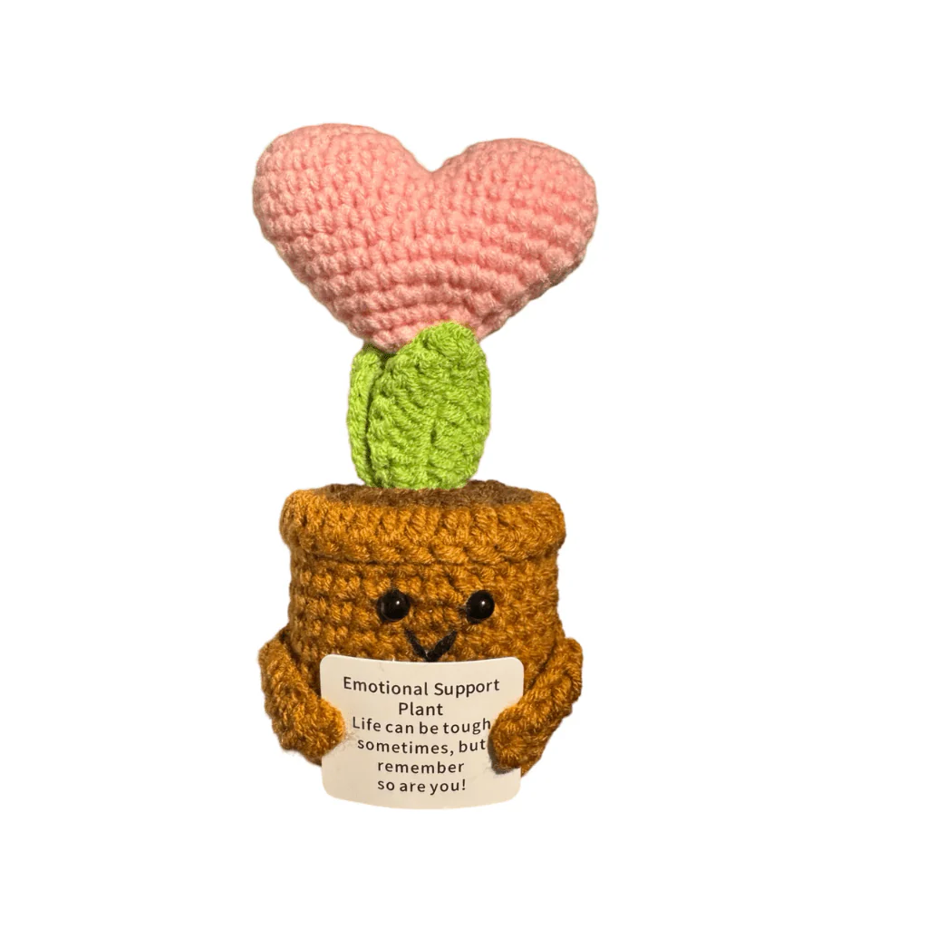 Pink Heart Emotional Support Plant Crochet Decoration