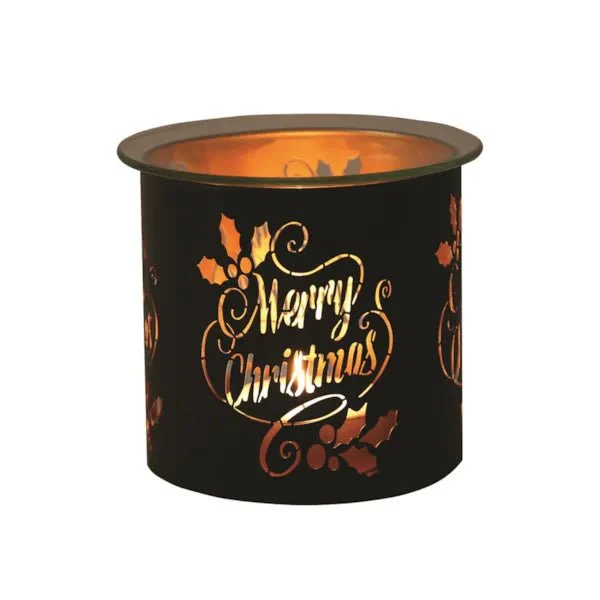 Tealight Wax Melter and Candle Holder Merry Christmas Black/Gold 10.5cm