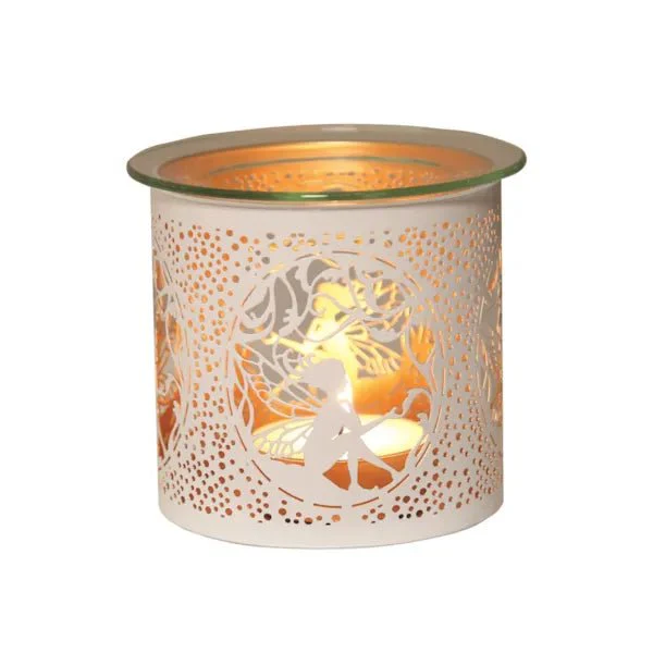 Tealight Wax Melter and Candle Holder - White & Gold Silhouette Seated Fairy